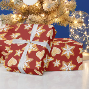 Papel De Regalo Galletas de jengibre de Navidad en acuarela rojas