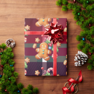 Papel De Regalo Galletas de jengibre de Navidad en cuadros pastel 