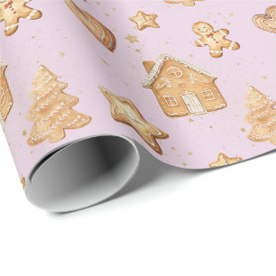 Papel De Regalo Galletas de jengibre de Navidad Rosa Pálido