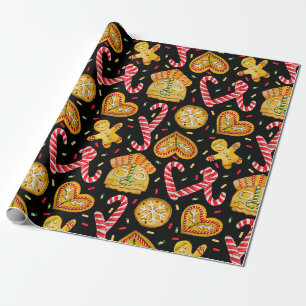 Papel De Regalo Galletas de jengibre navideñas festivas y bastón d