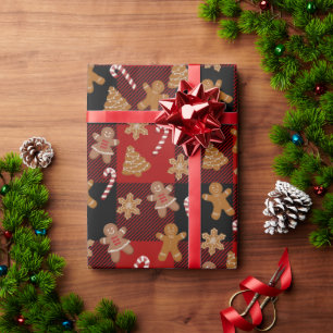 Papel De Regalo Galletas de jengibre y bastones de caramelo en cua