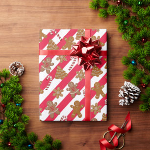 Papel De Regalo Galletas de jengibre y bastones de caramelo en ray