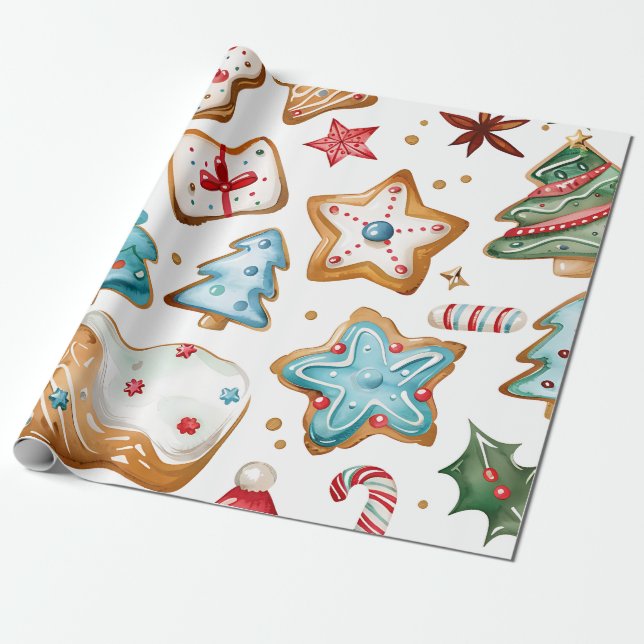 Papel De Regalo Galletas de Navidad con Glaseado Azul (Desenrollado)
