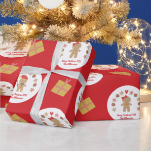Papel De Regalo Galletita de jengibre roja con nombre personalizad