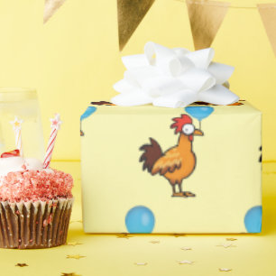 Papel De Regalo Gallo de Dibujos Animados Sosteniendo Globo Azul