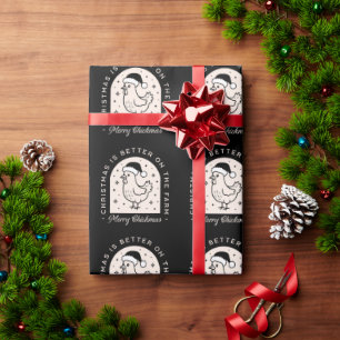 Papel De Regalo Gallo de Navidad divertido granja caprichoso negro