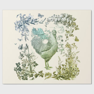 Papel De Regalo Gallo Elegante Vintage con Toile Floral Sabio Esti