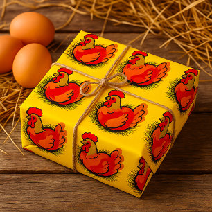 Papel De Regalo Gallo en Nido Granja Brillante Gallina de Corral