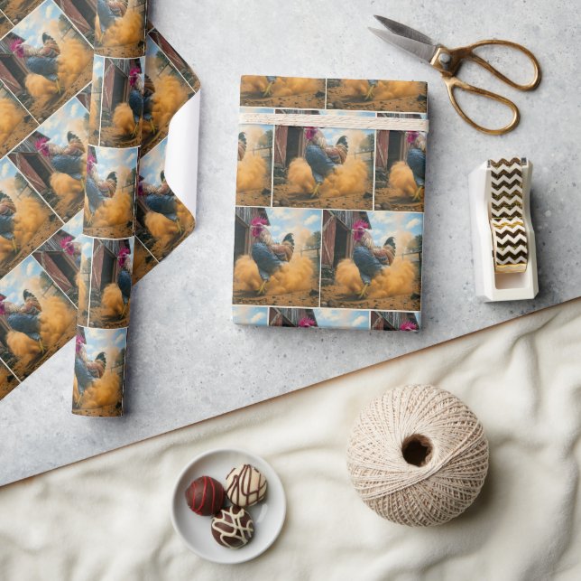 Papel De Regalo Gallo Granjero Levantando Polvo (Artesanía)