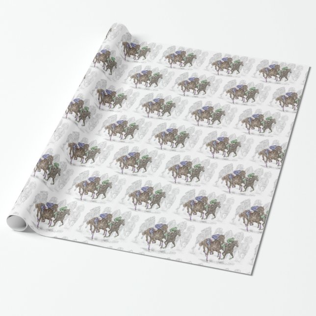 Papel De Regalo Galloping Race Horses (Desenrollado)
