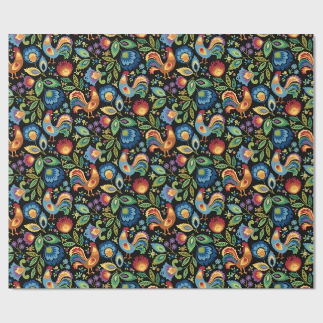 Papel De Regalo Gallos folclóricos de Polonia (Superficie plana)