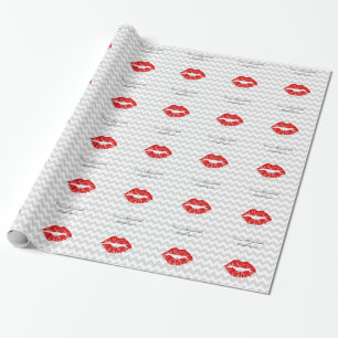 Papel De Regalo Galón Blanco Lt Gris, Beso de Labial Rojo