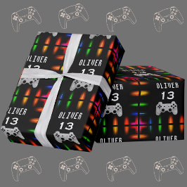 Papel De Regalo Gamer Video Game Controller Neon Birthday Party