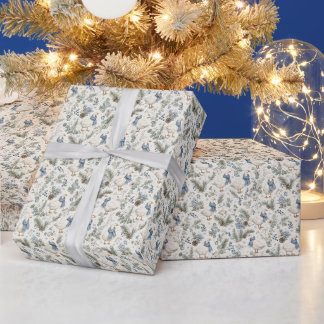 Papel De Regalo Ganso azul de invierno Acuarela Navidad Fiesta