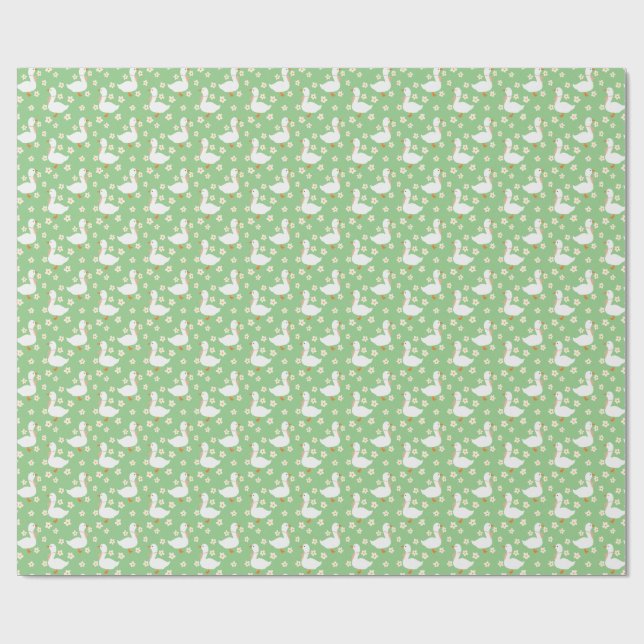 Papel De Regalo Ganso blanco y maricas gracias verde (Superficie plana)