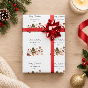 Papel De Regalo Ganso de Navidad Familia Fiesta Acuarela