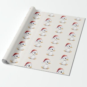 Papel De Regalo Ganso Pato Navideño Festivo Lindo Con Gorro De San
