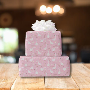 Papel De Regalo Gansos lindos y patrón de huellas en rosa pastel