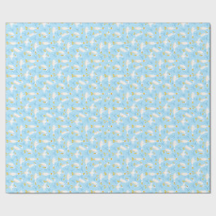 Papel De Regalo Gansos tontos y lazos coquetos blanco sobre azul c