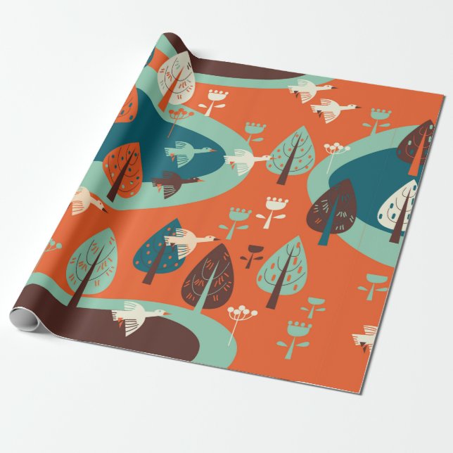Papel De Regalo gansos y bosques (Desenrollado)