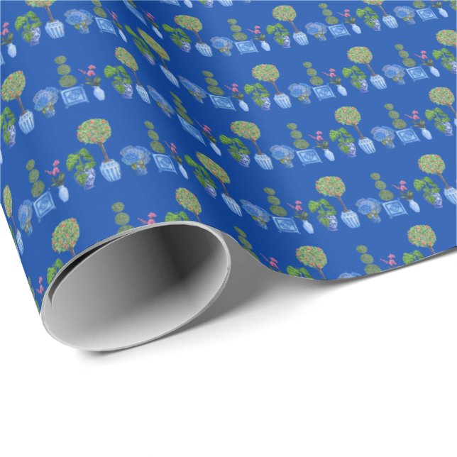 Papel De Regalo Garden Pots Wrapping Paper (on Blue) (Esquina del rollo)
