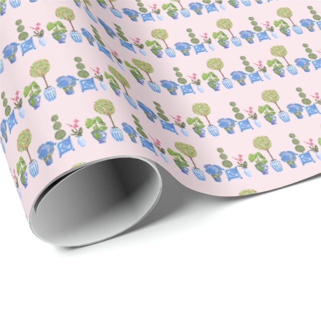 Papel De Regalo Garden Pots Wrapping Paper (on Pink) (Esquina del rollo)