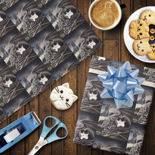 Papel De Regalo Gargoyle de gato blanco negro (Subido por el creador)