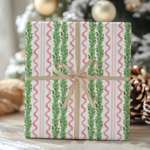 Papel De Regalo Garland, color de agua rojo y Navidades verdes