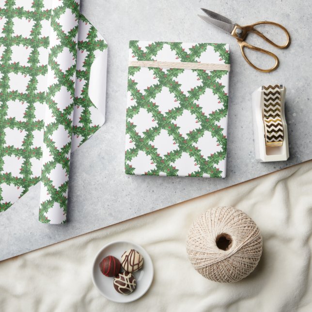 Papel De Regalo Garland verde acuarela con Navidades de Berries (Artesanía)