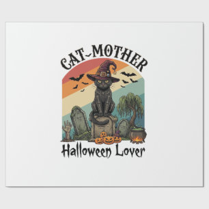 Papel De Regalo Gata Madre Amante de Halloween Sombrero de Bruja N