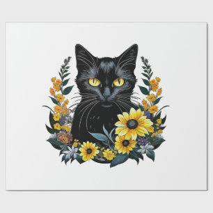 Papel De Regalo gata negra con flores