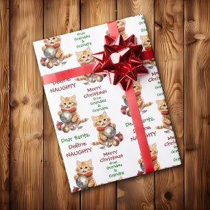 Papel De Regalo Gatito amarillo gracioso define Navidades travieso
