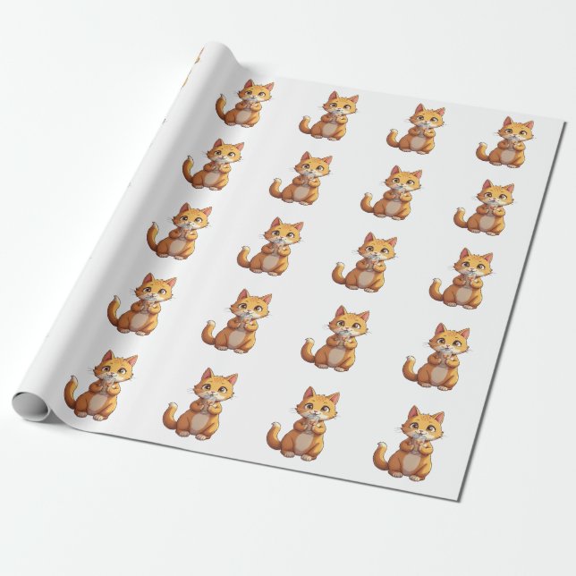 Papel De Regalo Gatito bebiendo café (Desenrollado)