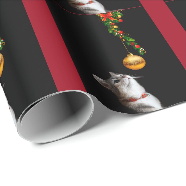 Papel De Regalo Gatito curioso del navidad (Esquina del rollo)