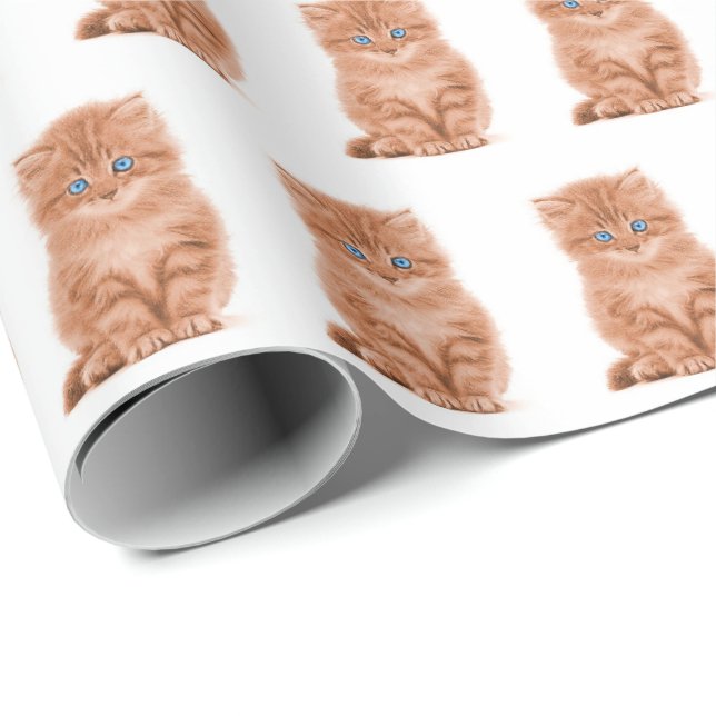 Papel De Regalo Gatito De Tabby En Blanco (Esquina del rollo)