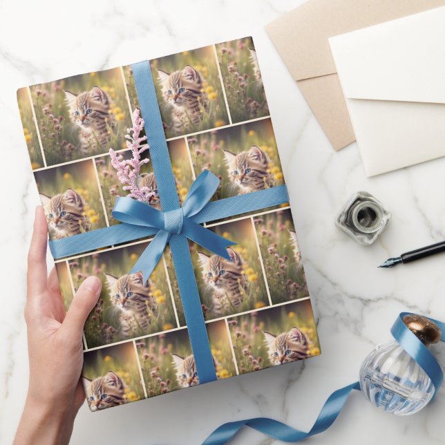 Papel De Regalo Gatito De Tabby En Flores Silvestres (Regalar)