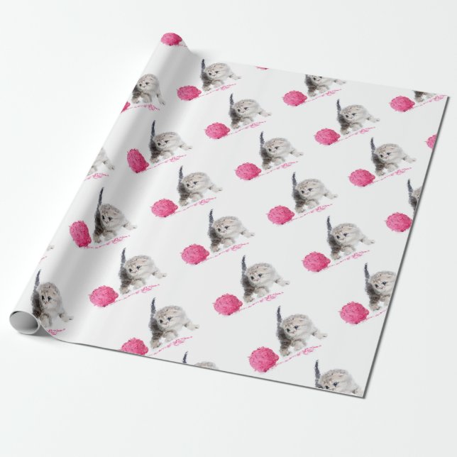 Papel De Regalo Gatito divertido adorable Low Poly agradable (Desenrollado)