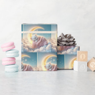 Papel De Regalo Gatito durmiente en una luna creciente