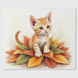 Papel de Regalo Gatito en Montón de Hojas
