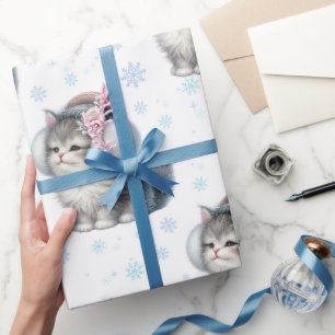 Papel De Regalo Gatito Lindo de Invierno con Orejeras
