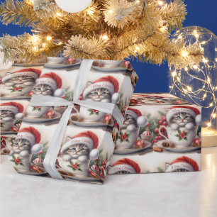 Papel De Regalo Gatito navidad en una taza de té