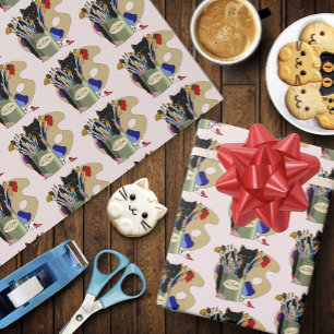 Papel De Regalo Gatito negro Pincel Tarro Artista Gato Rosa