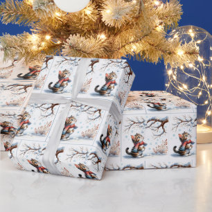Papel De Regalo Gatito observando la nieve que cae desde una rama