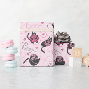 Papel De Regalo Gatito Rosa Femenino Amor Gatitos y Ovillos de Lan