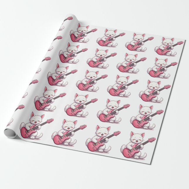 Papel De Regalo Gatito tocando la guitarra (Desenrollado)