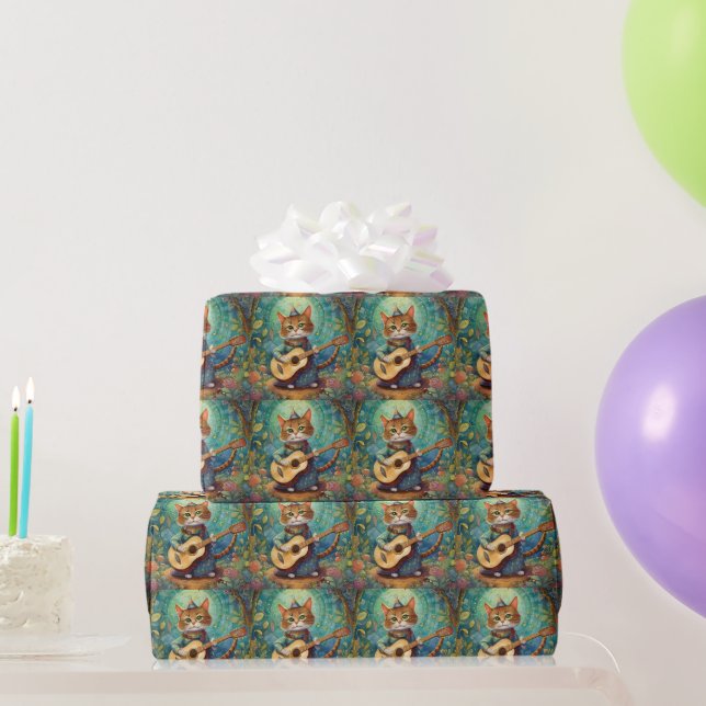 Papel De Regalo Gatito tocando la guitarra (Regalos de fiesta)