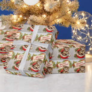 Papel De Regalo Gatito vintage en Navidades de Cap Meowy en Santa