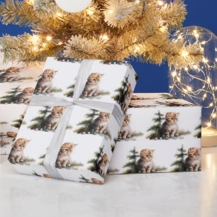 Papel De Regalo Gatitos acuarelas con adornos navideños