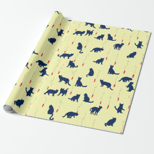 Papel De Regalo Gatitos azules lindos y peces rojos