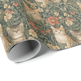Papel De Regalo Gatitos bonitos en un jardín estilo William Morris